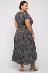 Black Animal Print Plus Wrap Dress