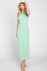 Green Striped Ribbed Sleeveless Maternity Maxi Dress