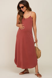 Rust Basic Maternity Midi Dress