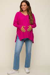 Fuchsia Knit Long Dolman Sleeve Maternity Top