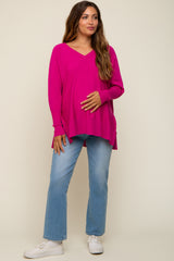 Fuchsia Knit Long Dolman Sleeve Maternity Top