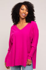 Fuchsia Knit Long Dolman Sleeve Top