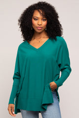 Hunter Green Knit Long Dolman Sleeve Maternity Top