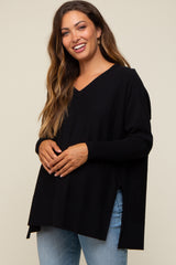 Black Knit Long Dolman Sleeve Maternity Top