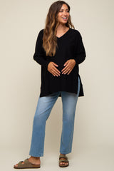 Black Knit Long Dolman Sleeve Maternity Top