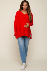 Red Knit Long Dolman Sleeve Maternity Top