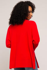 Red Knit Long Dolman Sleeve Top