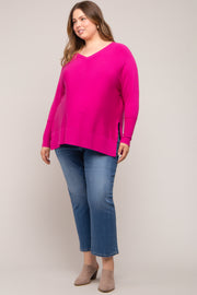 Fuchsia Knit Long Dolman Sleeve Plus Maternity Top