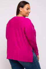 Fuchsia Knit Long Dolman Sleeve Plus Top