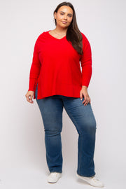 Red Knit Long Dolman Sleeve Plus Top