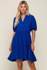 Royal Satin Ruffle V-Neck Short Sleeve Maternity Dress