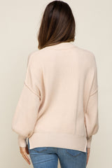 Beige Knit Mock Neck Maternity Sweater