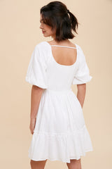 Off White Smocked Button Front Mini Dress