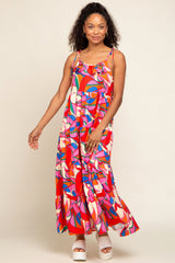 Coral Multi-Color Printed Tiered Maternity Dress