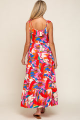 Coral Multi-Color Printed Tiered Maternity Dress