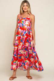 Coral Multi-Color Printed Tiered Maternity Dress