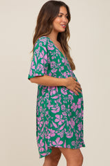 Green Floral V-Neck Maternity Dress