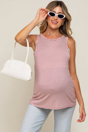 Mauve Striped Sleeveless Maternity Tank Top