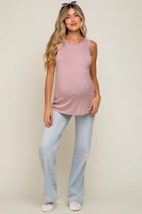 Mauve Striped Sleeveless Maternity Tank Top