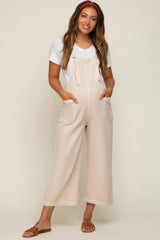 Beige Front Pocket Cropped Maternity Overall