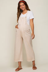 Beige Front Pocket Cropped Maternity Overall