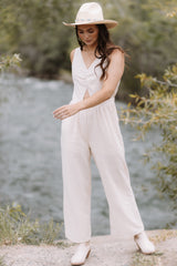 Cream Wide-Leg Jumpsuit