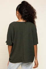 Olive Oversized V-Neck Pocket Front Blouse