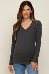 Charcoal Fitted Long Sleeve Maternity Top