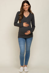 Charcoal Fitted Long Sleeve Maternity Top