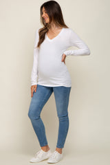 White Fitted Long Sleeve Maternity Top