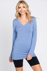 Blue Fitted Long Sleeve Top