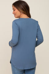 Blue Long Sleeve Maternity Top