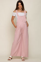 Light Pink Front Pocket Pleated Linen Maternity Overall