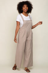 Taupe Front Pocket Pleated Linen Maternity Overall