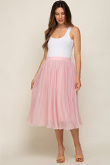 Pink Pleated Maternity Midi Skirt