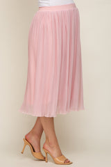 Pink Pleated Maternity Midi Skirt