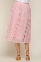 Pink Pleated Maternity Midi Skirt