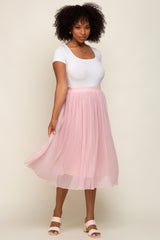 Pink Pleated Maternity Midi Skirt