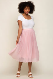 Pink Pleated Midi Skirt