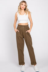 Olive Smocked Waist Straight Leg Maternity Jeans