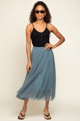 Teal Tulle Midi Skirt