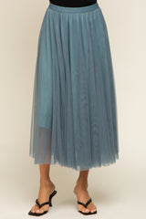 Teal Tulle Midi Skirt