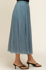 Teal Tulle Midi Skirt