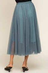 Teal Tulle Midi Skirt