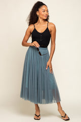 Teal Tulle Maternity Midi Skirt