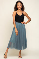 Teal Tulle Midi Skirt