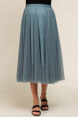 Teal Tulle Maternity Midi Skirt