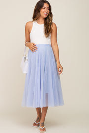 Light Blue Tulle Maternity Midi Skirt