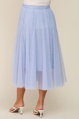 Light Blue Tulle Maternity Midi Skirt