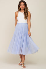 Light Blue Tulle Maternity Midi Skirt